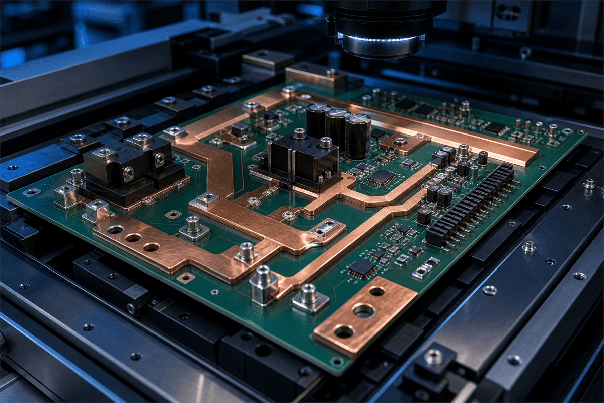 SJPCB heavy copper PCB with robust power components and thick conductive paths